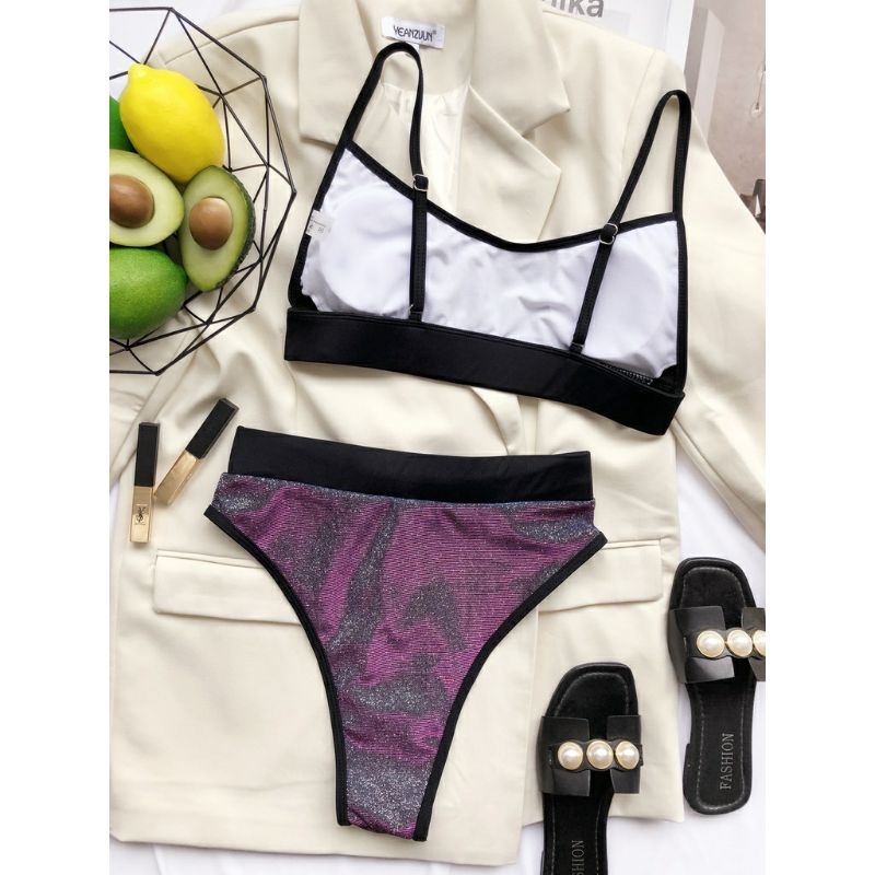 Bikini 2 Mảnh Ánh Nhũ Lấp Lánh Cạp Cao Siêu Tây