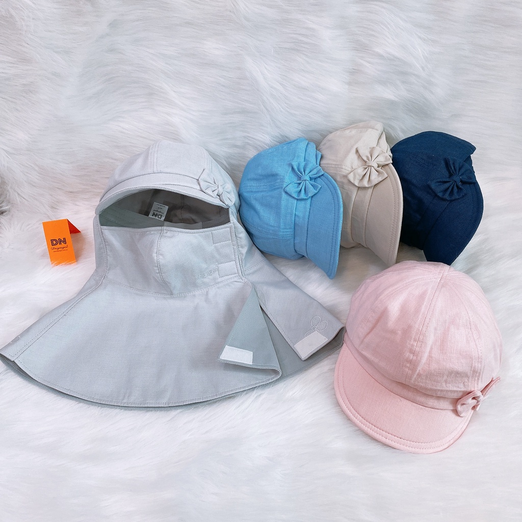 Mũ nón chống nắng 3n1 đa năng kèm khẩu trang Duy Ngọc kiểu vành bí - thêu nơ màu trơn, chống tia UV 