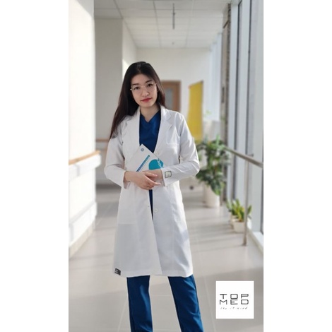 Áo blouse bác sĩ TOPMED chính hãng 2 lớp vest Âu