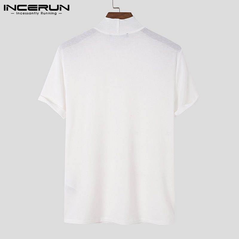 Áo thun INCERUN tay ngắn cổ cao thời trang dành cho nam