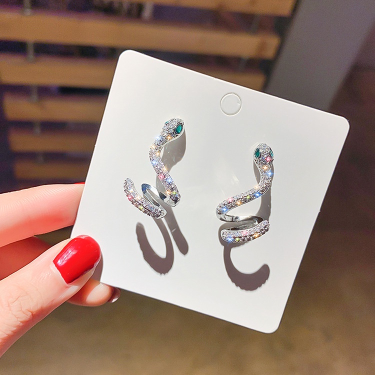 OIMG   Bông Tai Mạ Bạc 925 Hình Rắn Đính Đá Zircon Thời Trang Cho Nữ