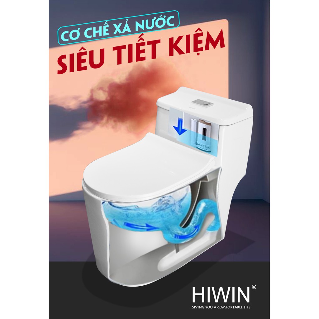 Bồn cầu nguyên khối sứ cao cấp Hiwin MT-2020 sang trọng 680x380x610mm