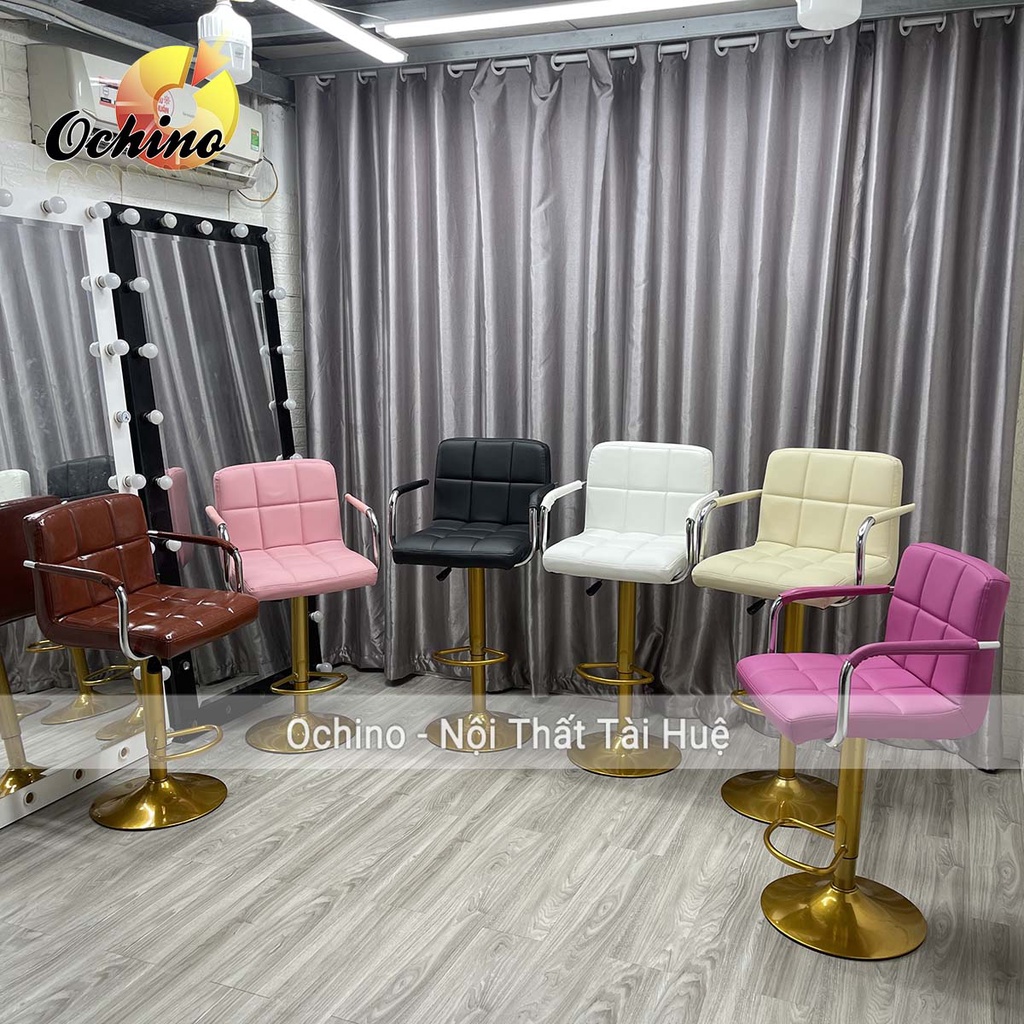 Ghế Bar, Ghế Trang Điểm Mẫu Vịn Tây Inox Có Tay Sang Chảnh Điều Chỉnh Độ Cao 60/80 CHÂN VÀNG ĐẬM K1 (Có Sẵn)
