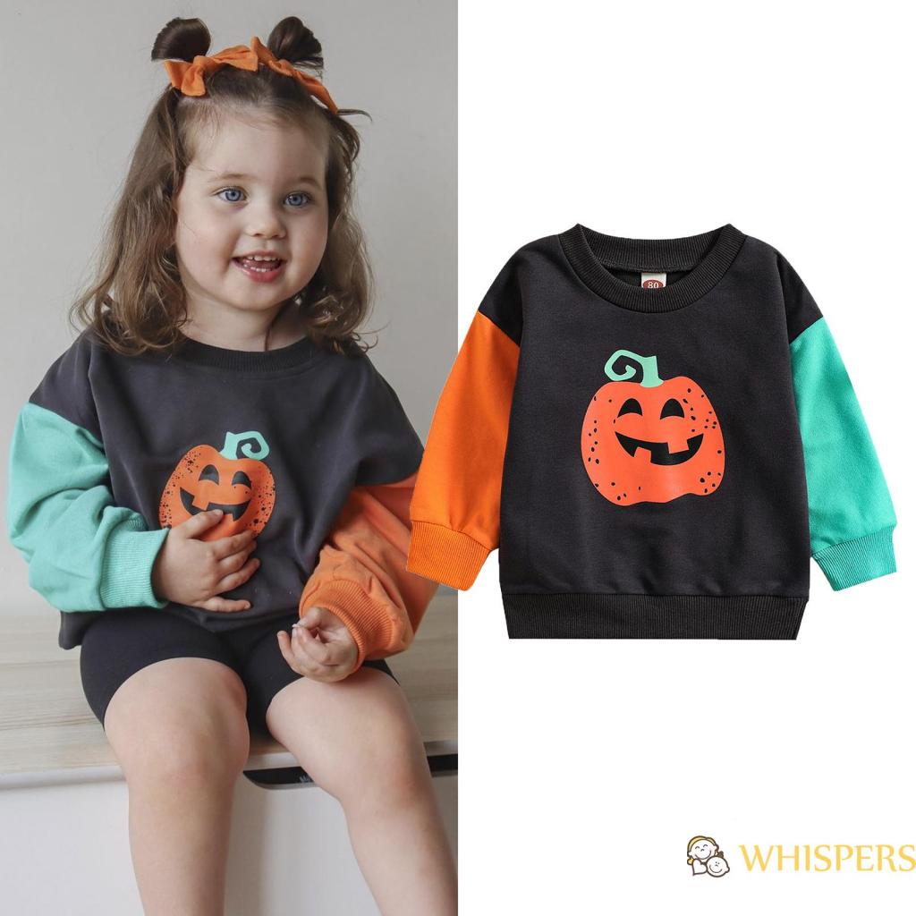 Áo Sweater Dáng Rộng In Họa Tiết Bí Ngô Halloween Màu Sắc Phù Hợp Cho Bé Gái