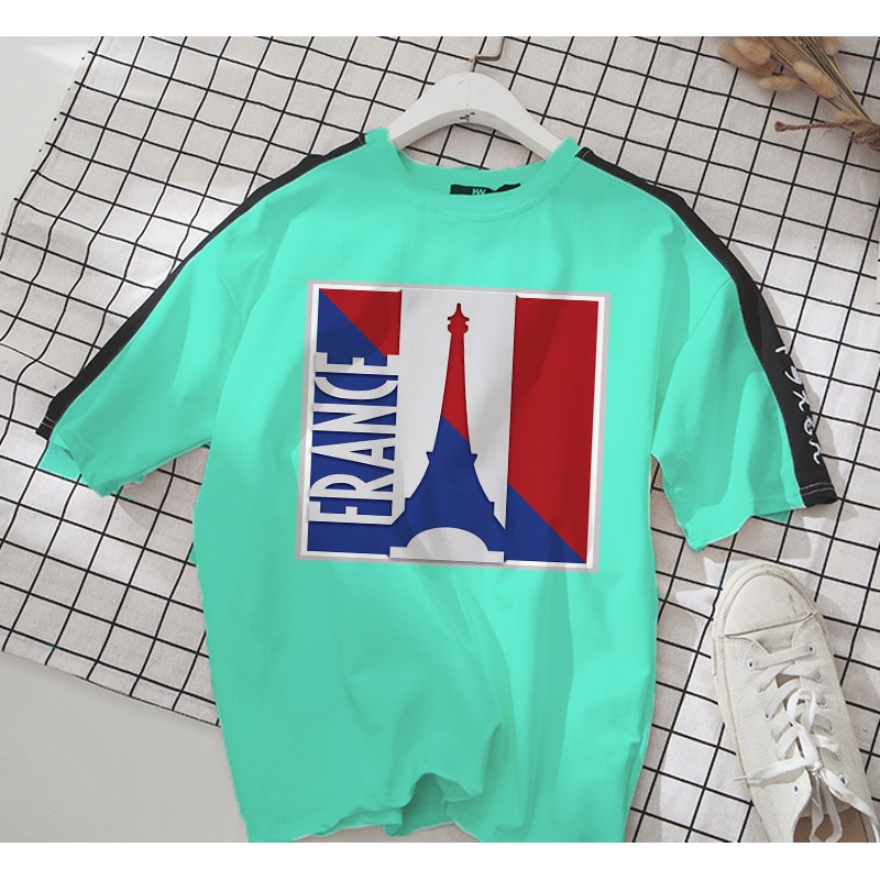 Áo thun Cotton Unisex - Paris - Cờ pháp và tháp eiffel