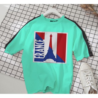 Áo thun Cotton Unisex - Paris - Cờ pháp và tháp eiffel
