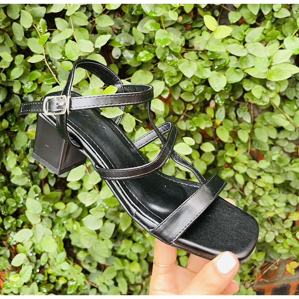 Sandal quai đan mảnh gót trụ vuông thấp - 4P