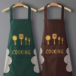 Tạp dề nấu ăn in hình và chữ cooking xinh xắn, tạp dề nhà bếp chống thấm nước