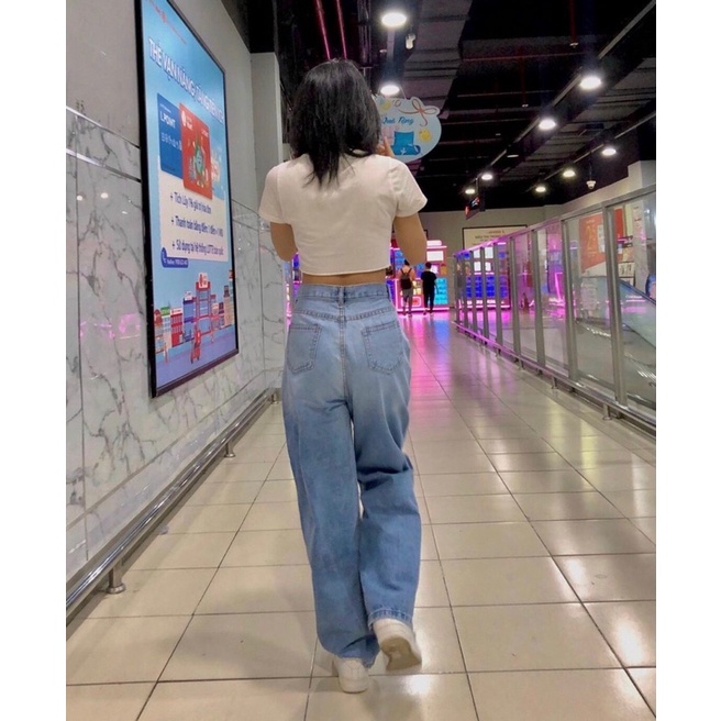 Quần jeans nữ loang màu ống rộng lưng cao, dáng suông hàng cao cấp