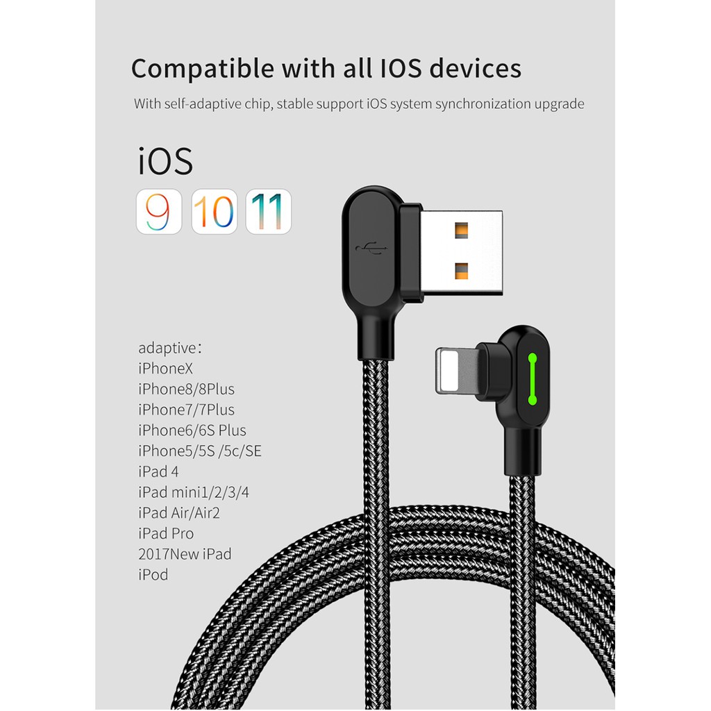 Cáp Sạc Nhanh Mcdodo Vuông Góc 90 Độ Cổng iPhone/Micro USB/USB Type-C Dành Cho Điện Thoại iPhone Android Dài 3M