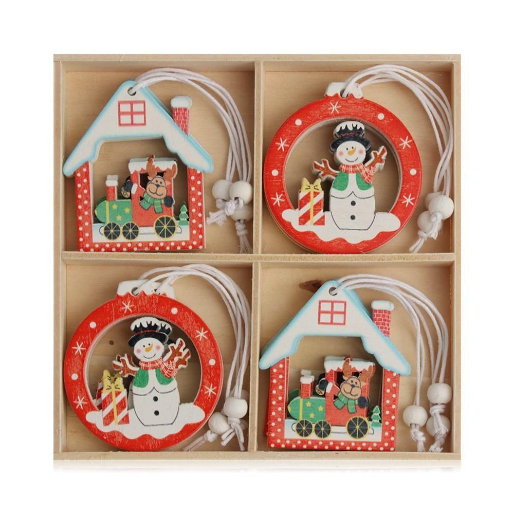 Muvako Bộ 12 Thẻ Gỗ Hình Người Tuyết / Tuần Lộc / Ông Già Noel Trang Trí Cây Thông Noel
