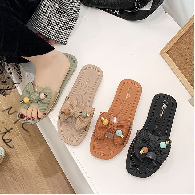 Dép nữ quai ngang thời trang cao cấp đính nơ xinh xắn cute dép đi trong nhà, dép văn phòng, dép đi dạo DN33