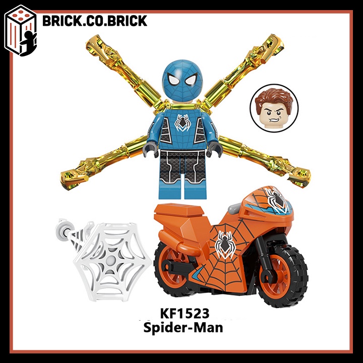 Người Nhện Spider Man Kèm Xe Mô tô cực chất Mô Hình Minifigure Siêu Anh Hùng Marvels Nhện Mạ đuôi vàng KF6137