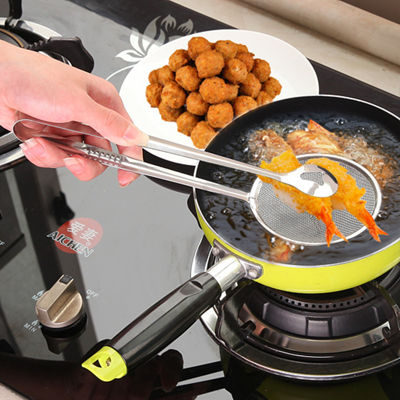 kithchen Stainless Steel Colander Strainer with Clip / BBQ Oil Fried Food  Scoop Colander Strainer Drain