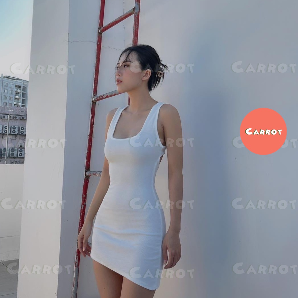 Đầm body đẹp basic ôm ba lỗ sát nách khoét lưng quyến rũ dễ thương thời trang nữ trendy carrotxinhdep