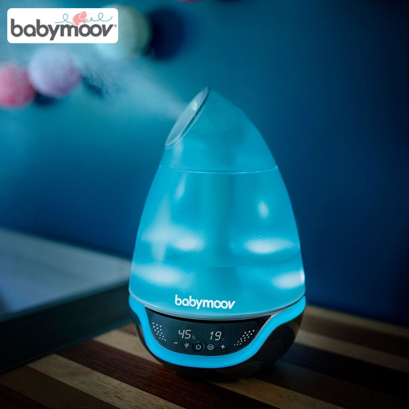 Máy tạo ẩm không khí phun sương tinh dầu phòng ngủ em bé Babymoov BM14418 màu trắng xanh
