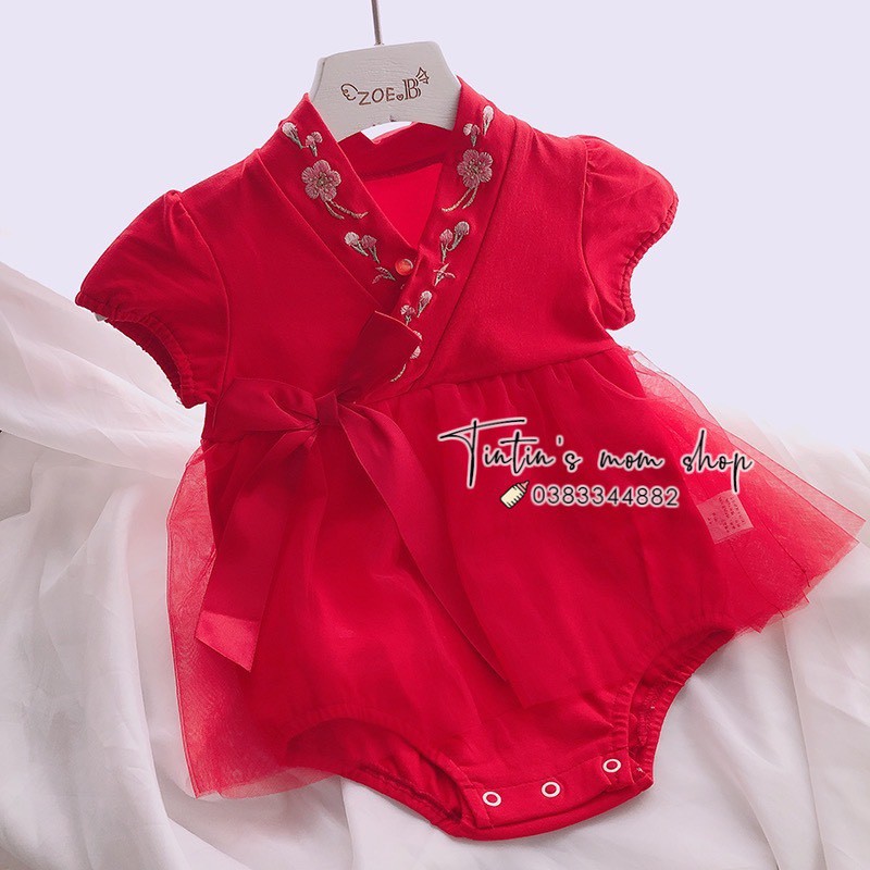 Váy body chip hoa đào diện Tết IDEA cho bé đầy tháng đến 24M