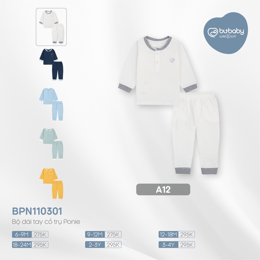 [CHÍNH HÃNG] Bộ quần áo dài tay cổ trụ trẻ em vải cotton sợi tre Bu Ponie BPN110301