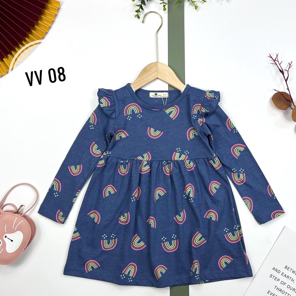 Váy cotton thu đông LITIBABY dài tay viền