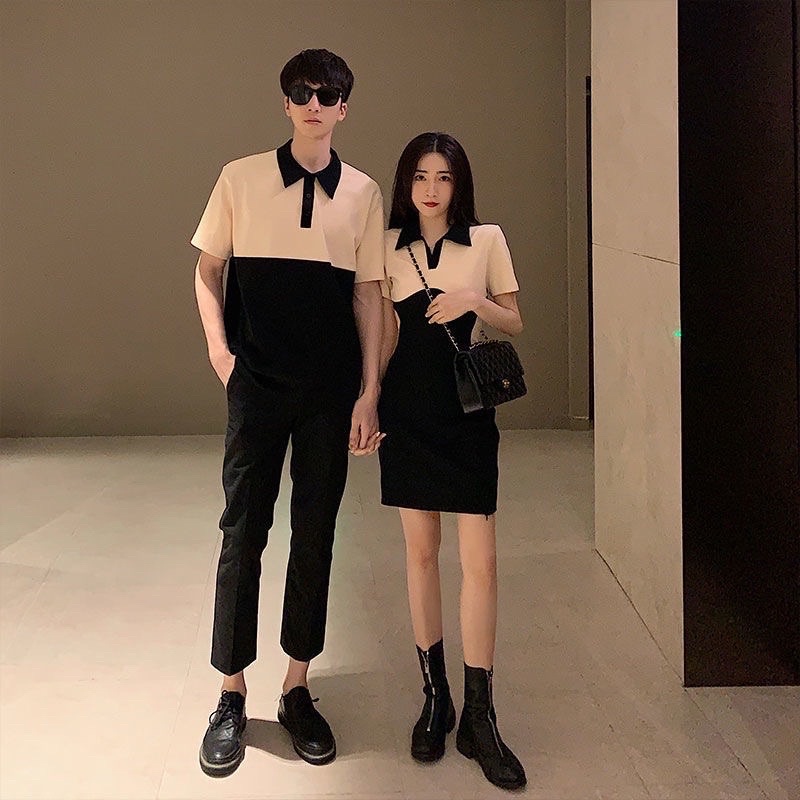 set đồ đôi nam nữ áo váy polo trắng đen phong cách hàn quốc 2022 (ảnh thật cuối)