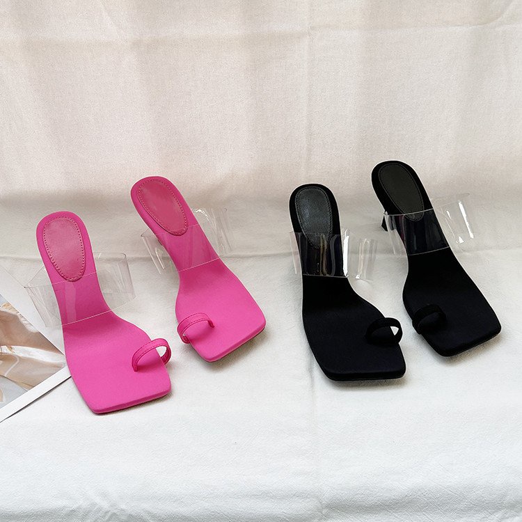 Dép cao gót JINXCHOY mũi vuông phối quai trong suốt sành điệu thời trang