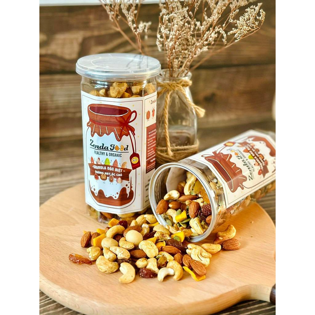 Ngũ cốc không óc chó, không yến mạch ZENDAFOOD, granola ăn kiêng, có hoa quả sấy hộp 500gr