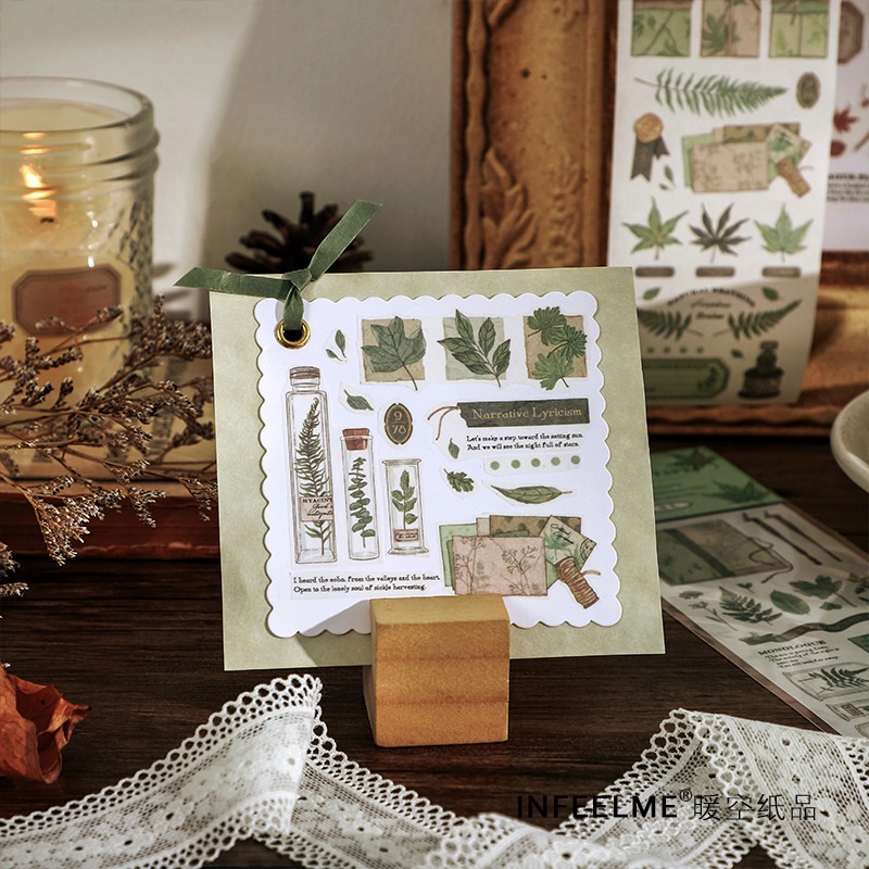 Dải masking washi tape botanical letter trang trí sổ, làm journal