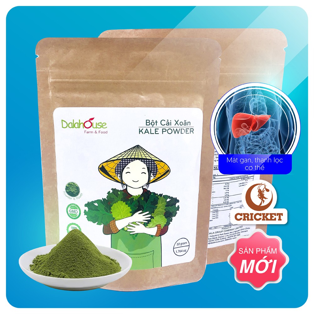 Bột Cải Xoăn Nguyên Chất Sấy Lạnh Dalahouse (50g & 10g) bột rau củ giàu dinh dưỡng, bột ăn dặm cho bé, chắc xương