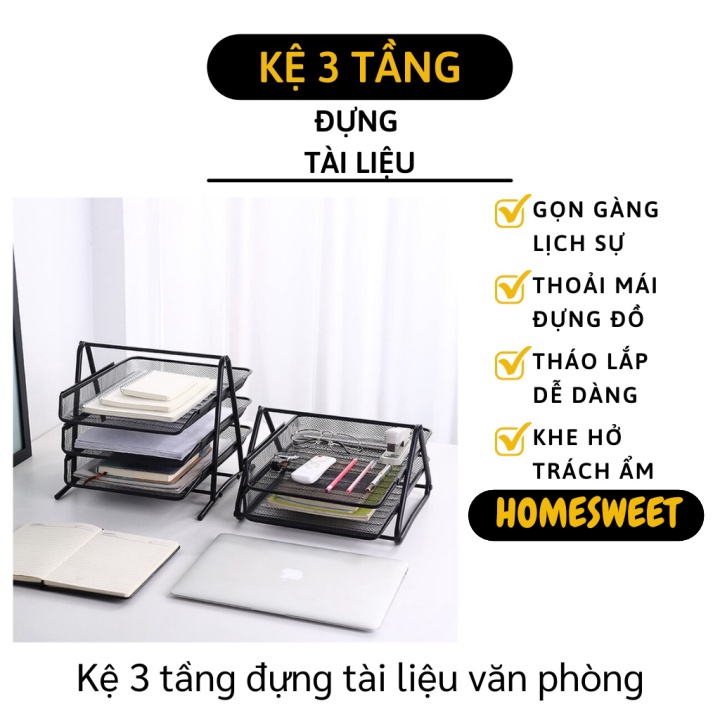 Kệ Đựng Tài Liệu - Khay Lưới 3 Tầng Để Tài Liệu, Hồ Sơ Văn Phòng Bằng Kim Loại 9377