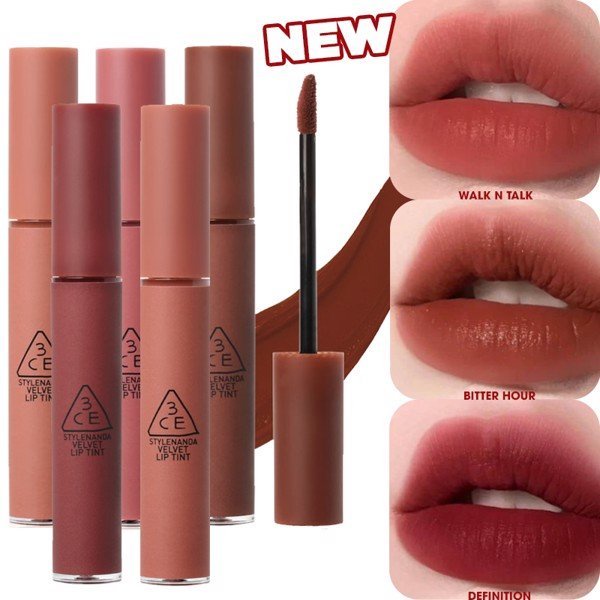 Son Kem Lì 3CE Velvet Lip Tint - bitter hour - Walk N Talk -Cashmere Nude-Definition-Like Gentle - Mẫu Mới 2021