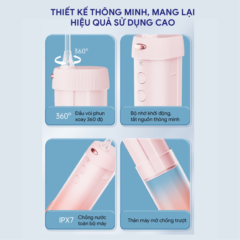 Máy tăm nước vệ sinh răng miệng tiện lợi T-Flash 5 chế độ làm sạch 2000mAh