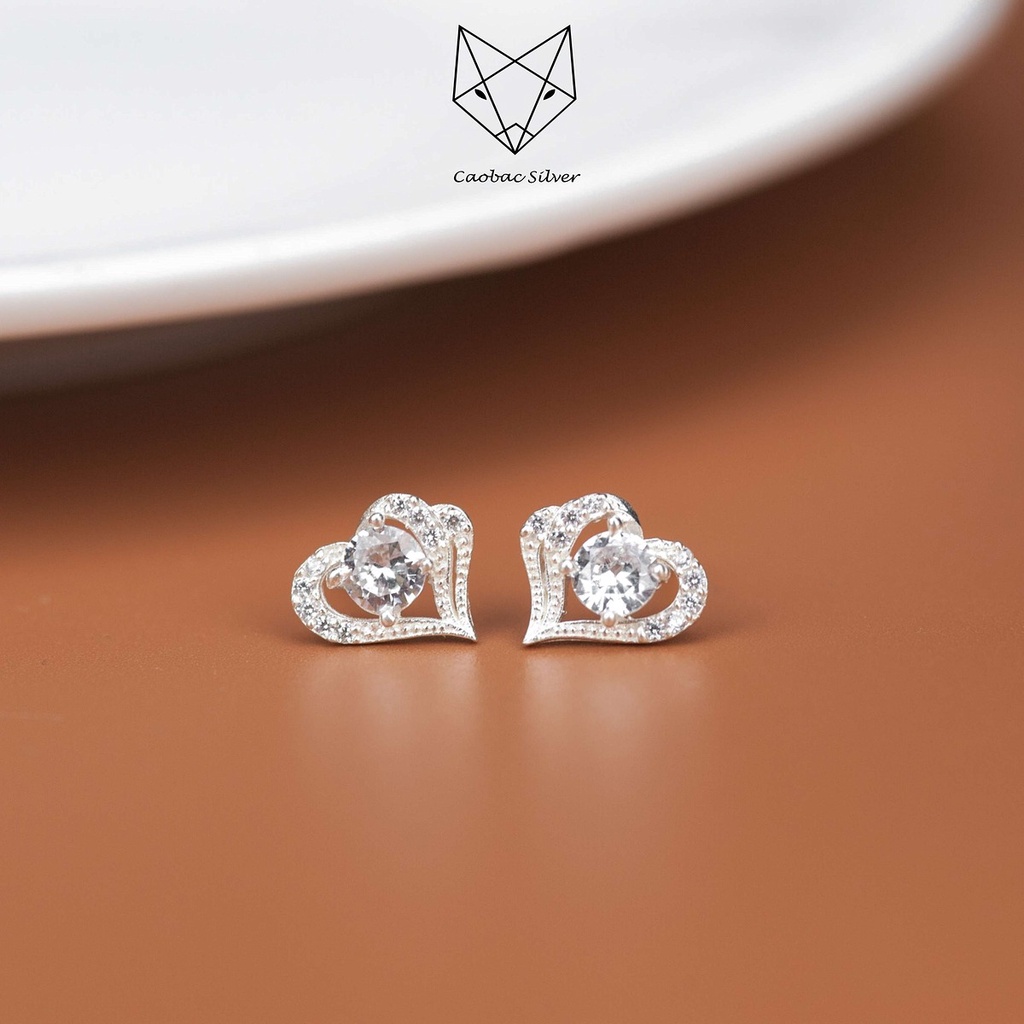 Khuyên Tai Bạc Ta Nữ CaoBac Silver Bông Bạc Đính Đá Sáng Lấp Lánh Thiết Kế Tim Ổ Đá Sang Chảnh Lịch Sự Đẳng Cấp