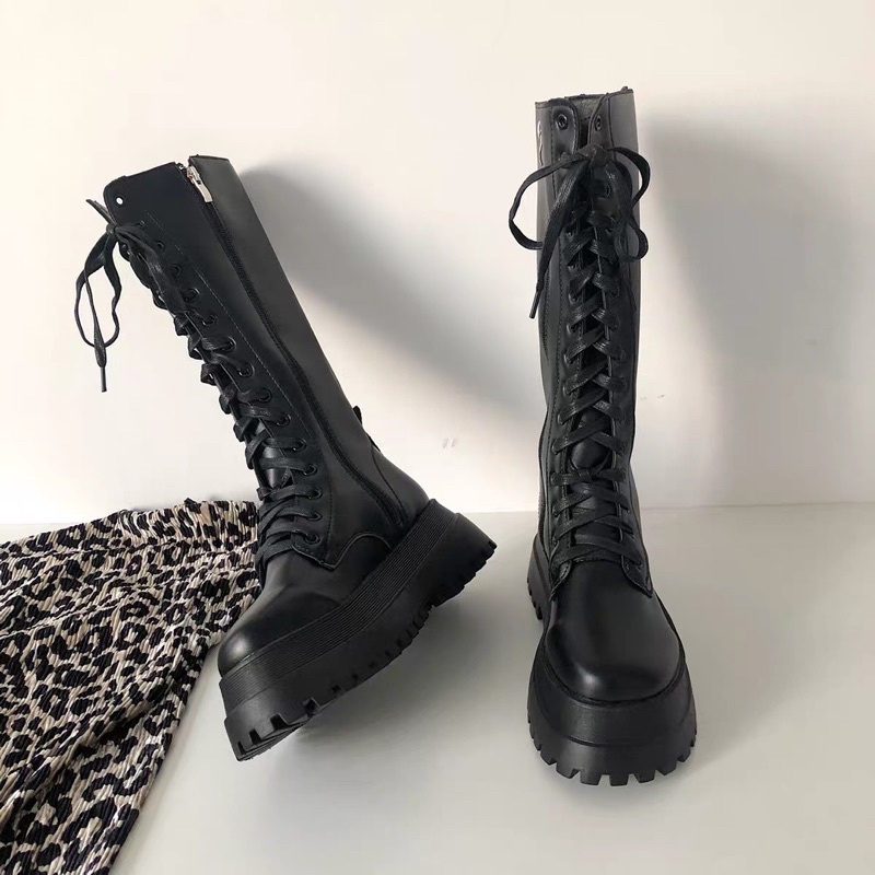 Boots cao cổ 37cm buộc dây cá tính