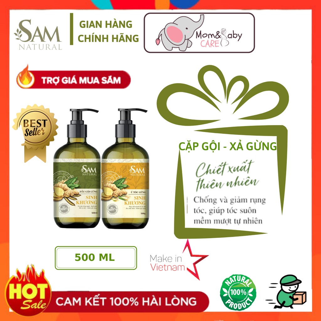 Tặng 10 gói túc xuân tán - Bộ Gội ủ gừng Sinh Khương Sam Natural Phục Hồi Tóc Hư Tổn 500ML