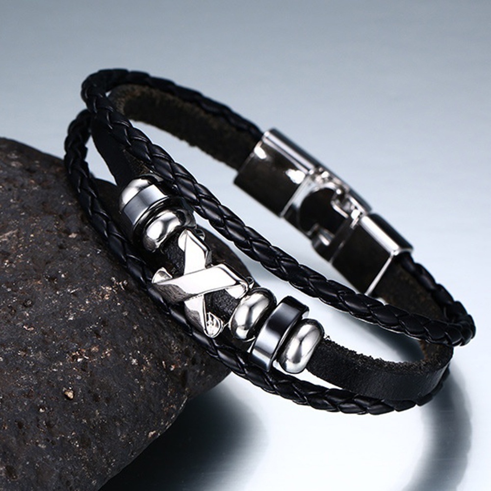 Vòng Tay Dây Giả Da Bện Khóa Chữ X Thời Trang Cho Nam
