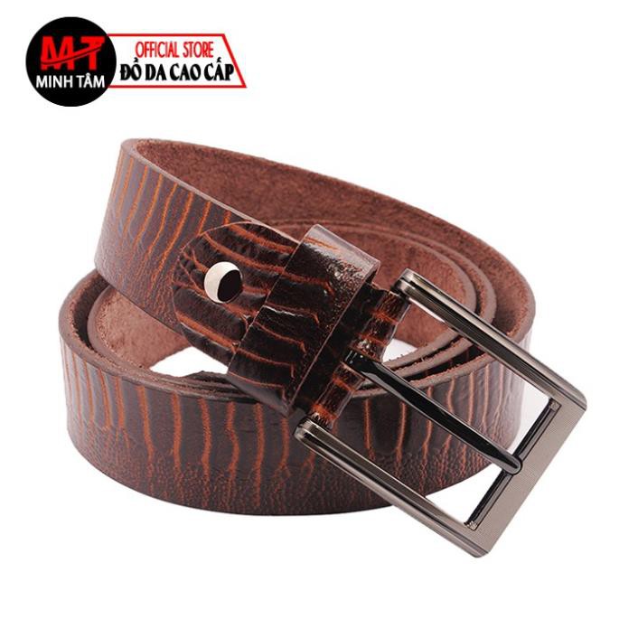 Thắt lưng nam Minh Tâm da bò 1 lớp vân đà điểu , kiểu khóa tự động MT201, nâu , tặng 1 đinh đục lỗ  