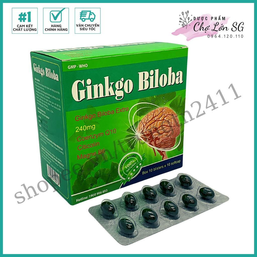 Hoạt huyết dưỡng não GINKGO BILOBA giúp bổ dung dưỡng chất cho não (240mg XANH NHẠT) - Hộp 100 viên