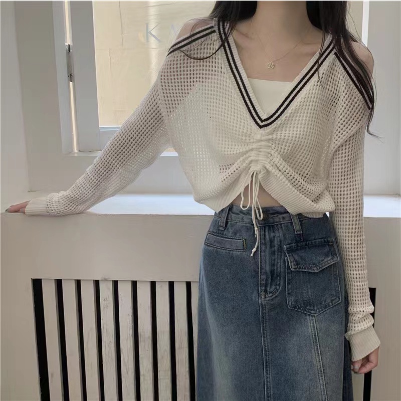 【Hana and Alice】Áo Khoác Dệt Kim Tay Dài Dáng Rộng Chống Nắng Thời Trang