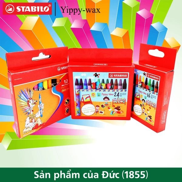 Bộ 3 Hộp bút chì màu STABILO Wax Crayons 12 cây + 16 cây + 24 cây (WX28-C3)