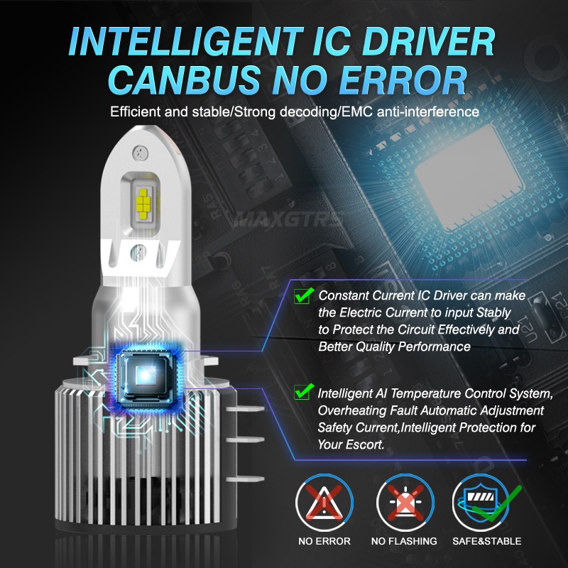 Set 2 bóng đèn pha MAXGTRS LED H15 12V 6000K 12000LM thích hợp cho Ranger Explorer Golf 6 CX-5 A3 A6 Vito Audi BMW