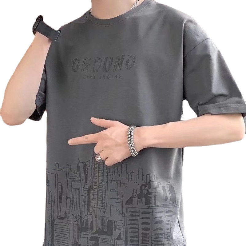 Áo Thun Nam Tay Ngắn Dáng Rộng Phong Cách Hip hop Hàn Quốc Size M-3XL