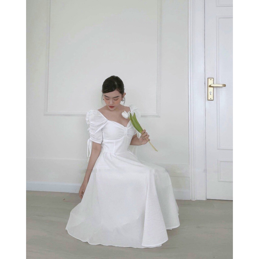 Đầm Đỏ Dự Tiệc Cổ Vuông Ty Fashion Tay Nhún Dây Rút SML | BigBuy360 - bigbuy360.vn