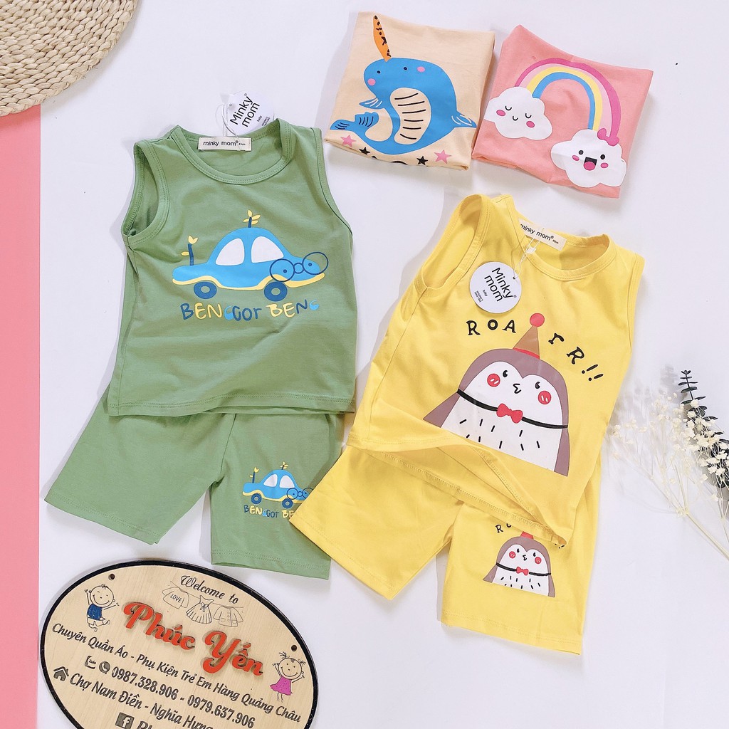 Bộ Ba Lỗ Cotton 100 % Hàng Minky Mom In Họa Tiết Mây-Đỏ Cho Bé (Size 8-18kg) (SP001472)