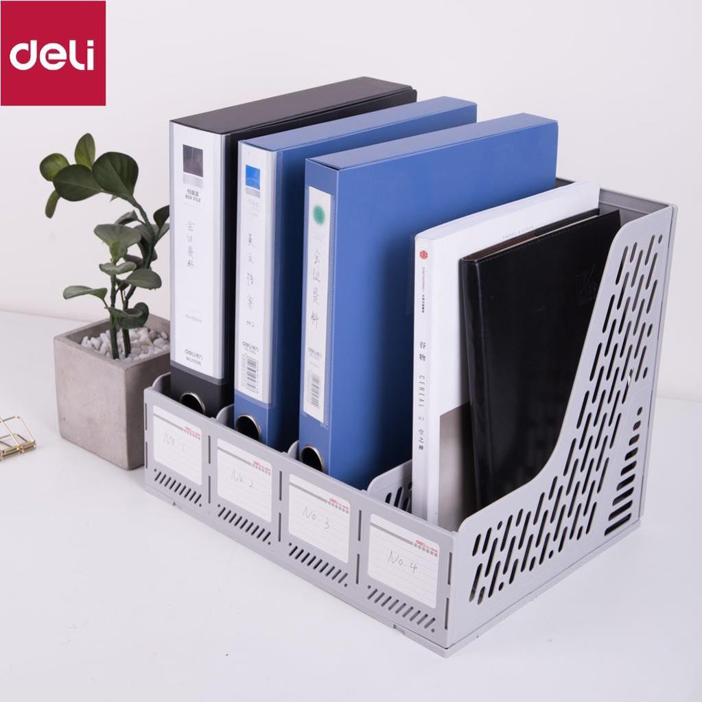 Giá tài liệu 4 ngăn đứng Deli - nhựa PP - Ghi xám - E9846 [Deli]