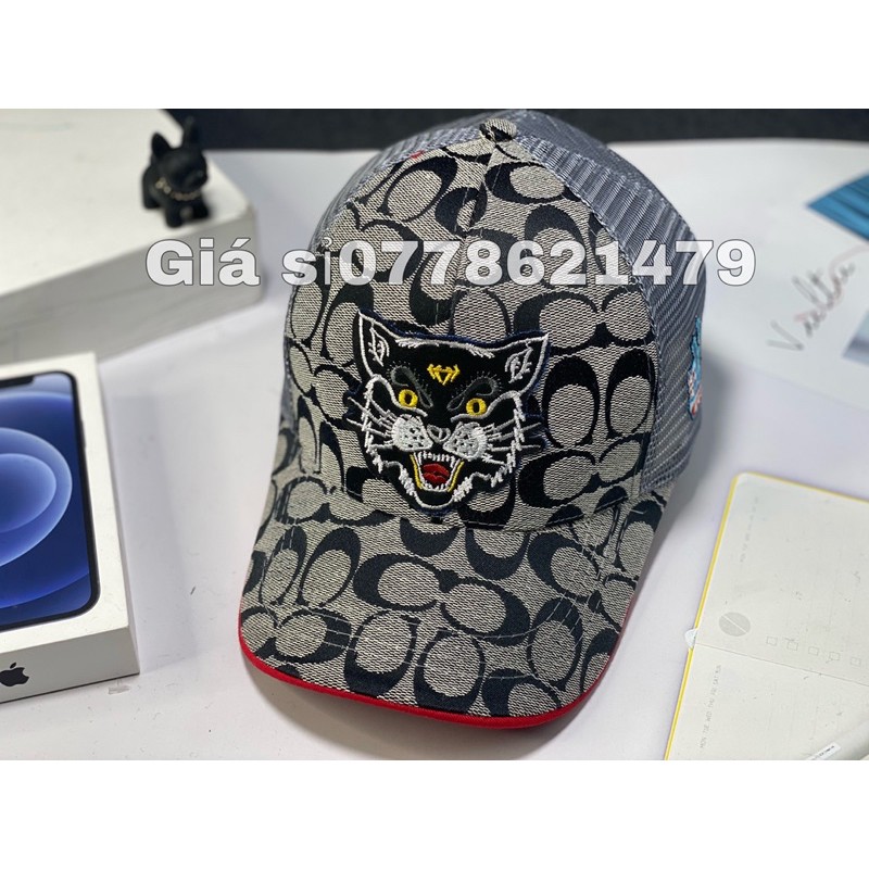 nón kết lưỡi trai vá lưới thêu mèo cực chất thời trang