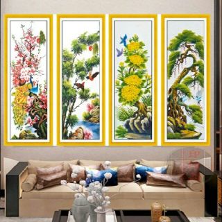 Tranh thêu tứ quý tùng cúc trúc mai MN0122  kt146 x 100
