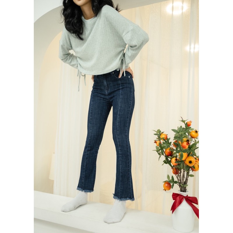[SALE UP TO 50%] Quần jeans ống loe gân lai tua 2 màu đậm nhạt LENCLOTHING 7828 - 7829