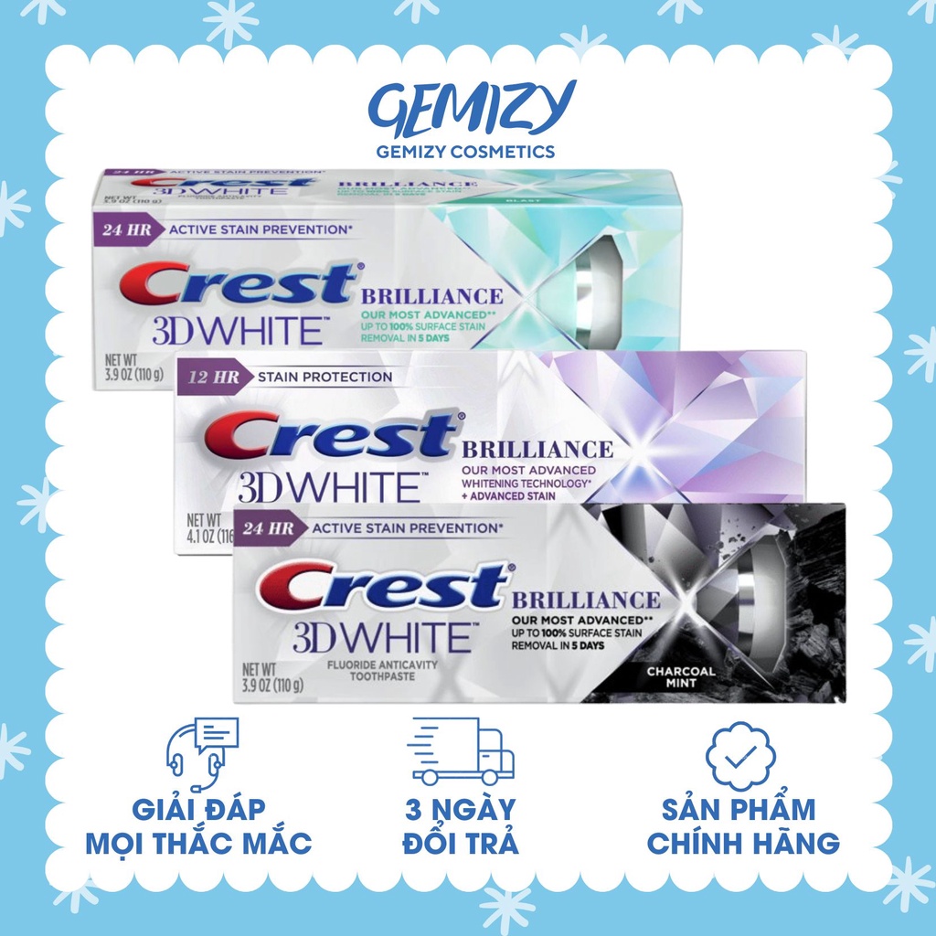 Kem đánh răng Crest 3D White Brilliance &amp; Scope Mỹ chính hãng trắng răng - Gemizy Shop
