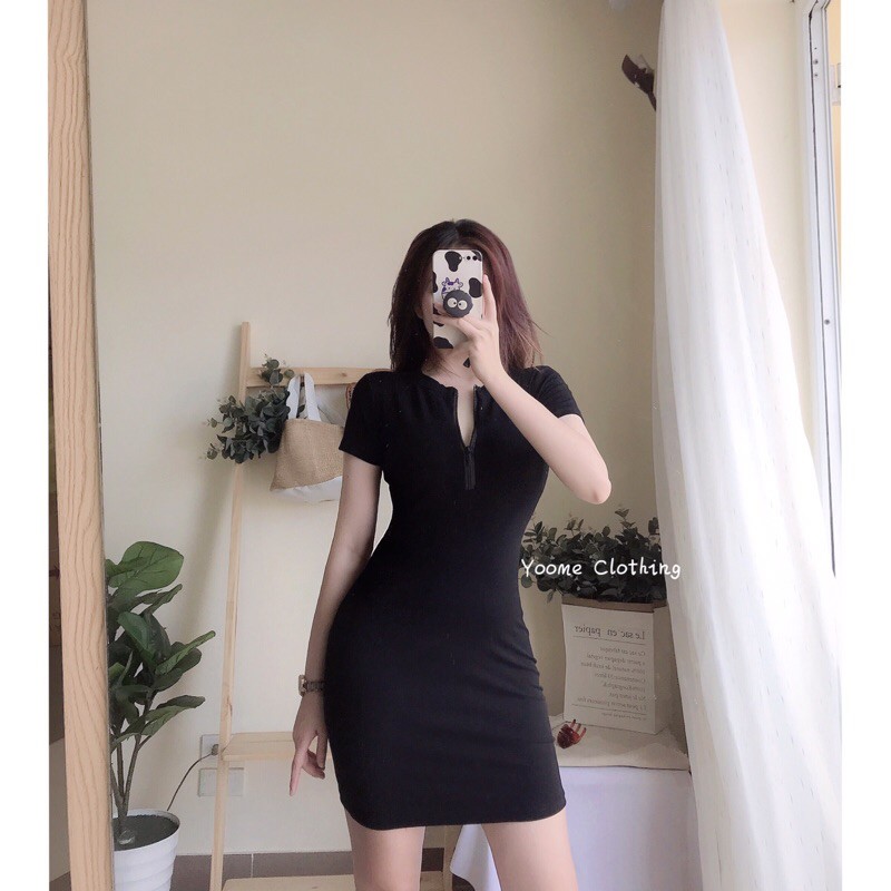 Váy đầm body cổ khóa tay ngắn tôn dáng chất thun zip co giãn [ ảnh thật tại shop ] | BigBuy360 - bigbuy360.vn
