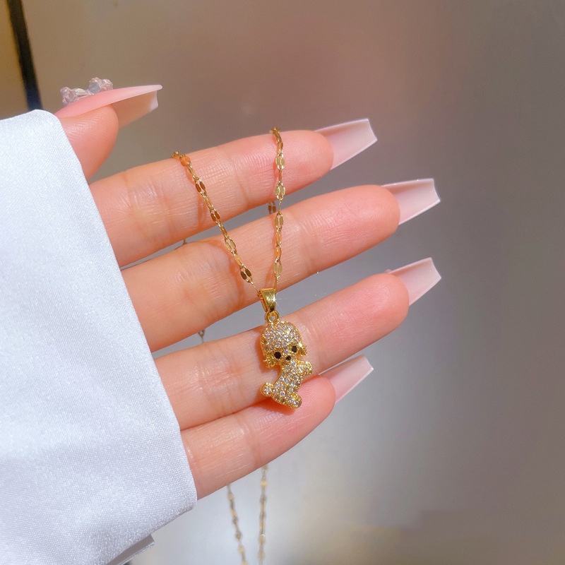 Dây Chuyền Bằng Thép Titan Nhẹ Đính Kim Cương Giả Dễ Thương Mạ Vàng Thật Phong Cách ins Cho Nữ